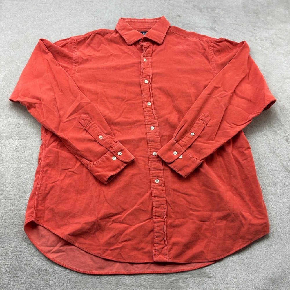 Polo Ralph Lauren Corduroy Shirt Men XL Orange Regent Classic Long Sleeve Y2K
